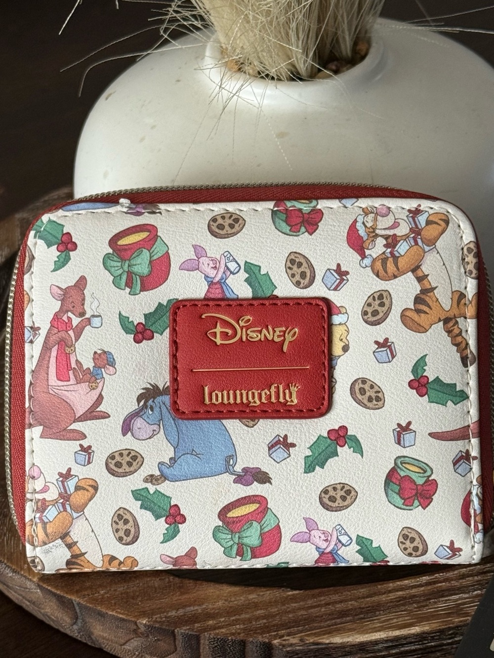 Loungefly Disney Winnie the Pooh Holiday Zip Wallet - White, Red, Green - Picture 2 of 5
